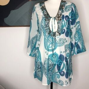 La Blanca Swimsuit cover up in blue Paisley